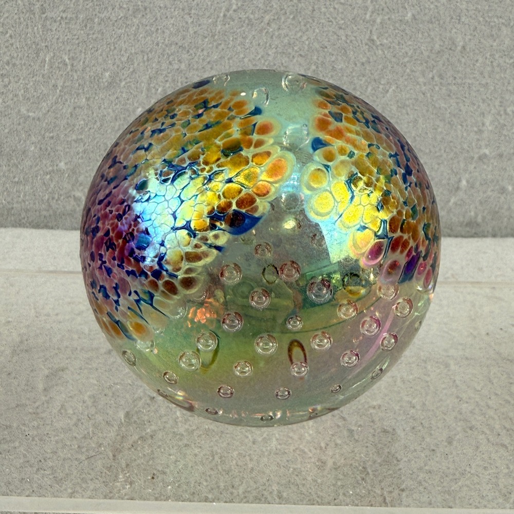 Vintage Glass Eye Studio 1992 Art Glass Paperweight Signed GES Iridescent Tree